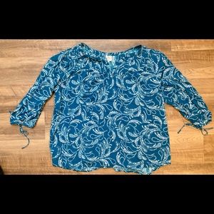 Aqua patterned blouse with mid length sleeves